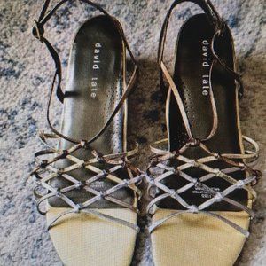 David Tate Sandals, Yknot, Gold heel, Size 11